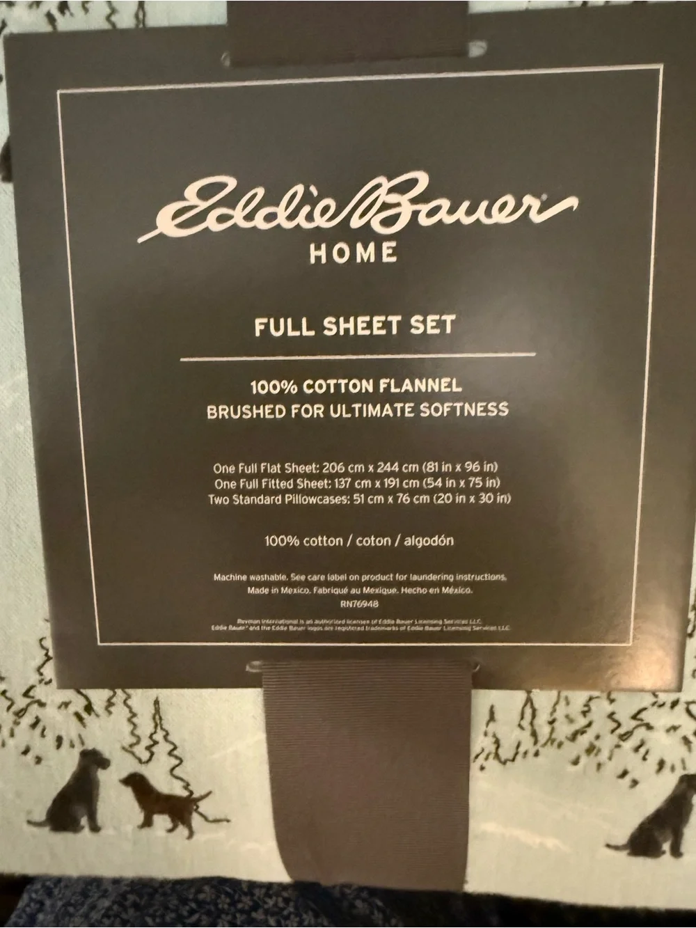 Eddie Bauer Light Blue Sheet Set with Black Dog Silhouettes. FULL Size. NEW